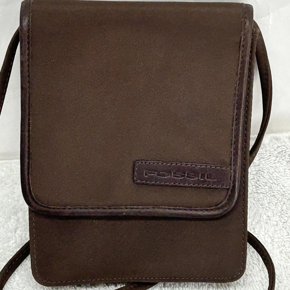 Vintage Fossil Crossbody Purse Small With Belt Slide Brown Leather Trim (SH1)